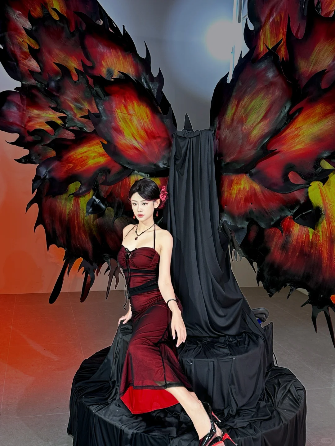 Classic Sexy Sheath Halter Black Chiffon Red Satin Open Back Long Evening Dress Party Dress SH3486