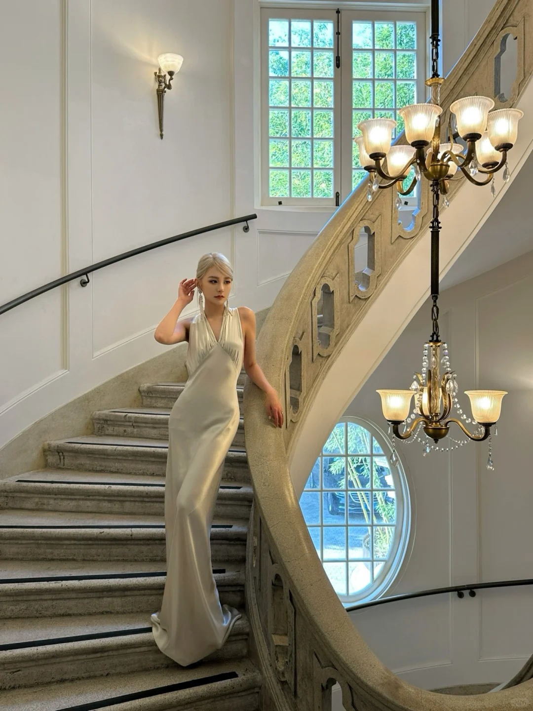 Classic Simple  A Line Halter Satin Open Back Long Evening Dress Party Dress SH3485