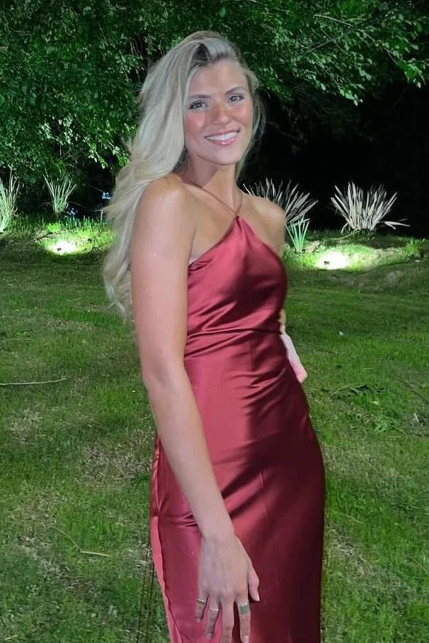 Fashionable Sheath Halter Neck Red Long Prom Dress SH8300