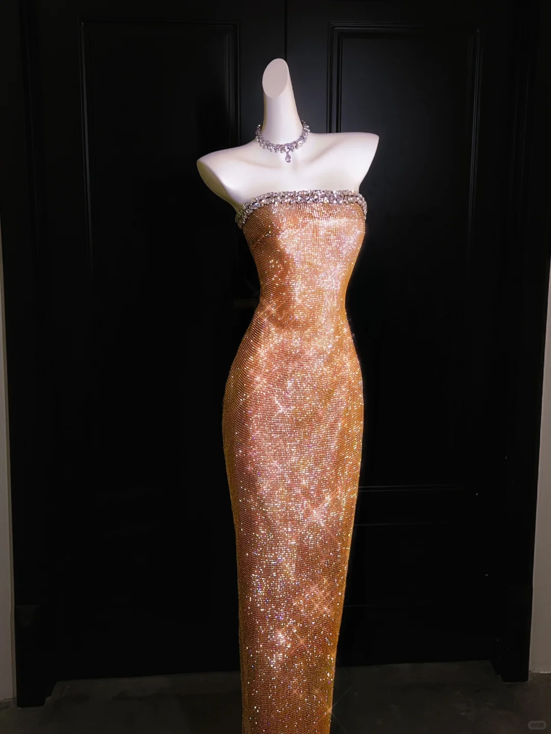 Exquisite Sheath Strapless Orange Rhinestone Long Prom Dress Evening Dress SH4190
