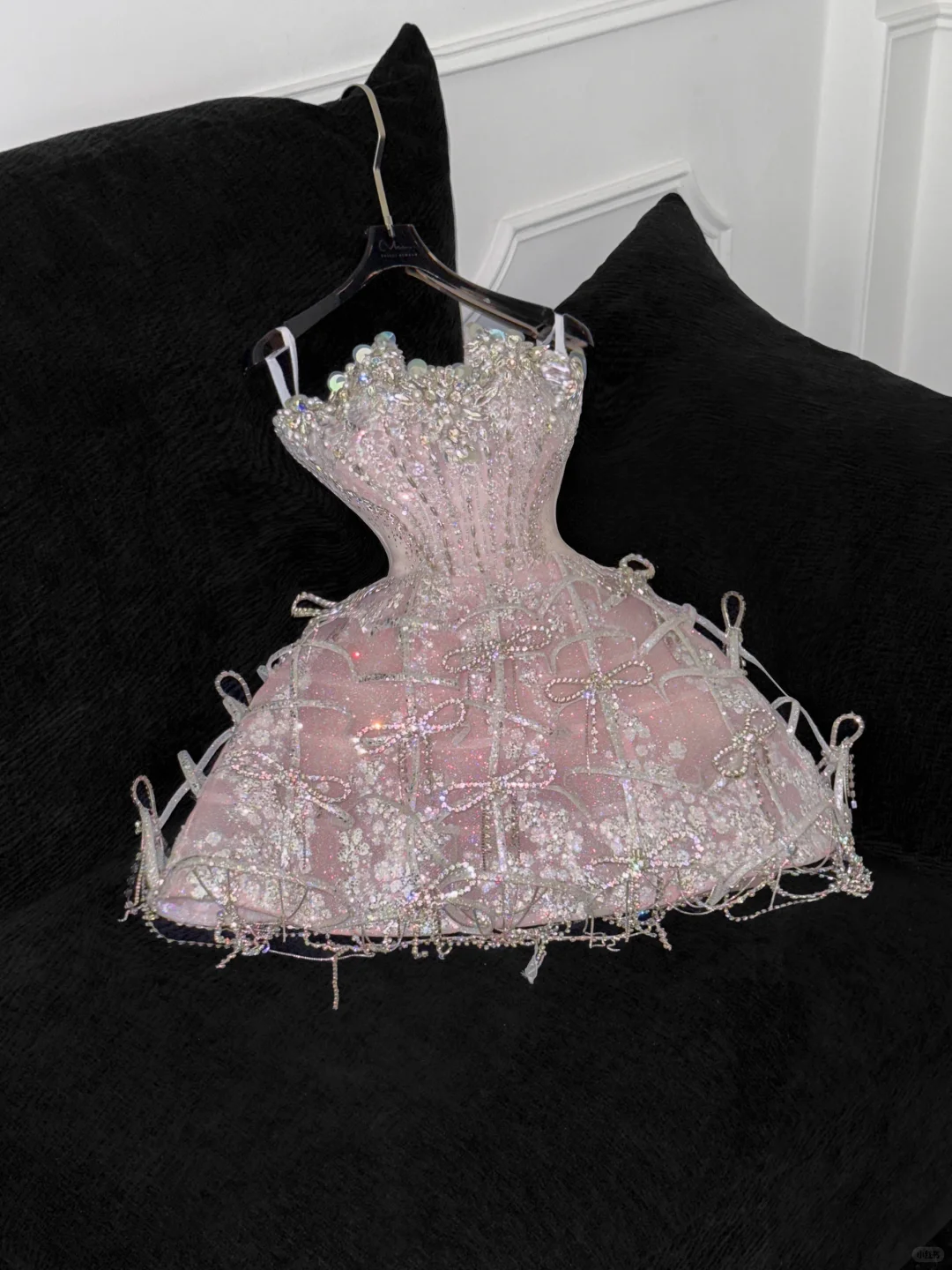 Pink Bow A Line Strapless Silver Sequin Beaded Tulle Homecoming Dress Party Dress SH3418