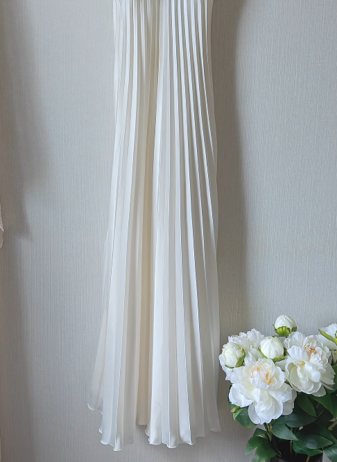 Simple A Line Spaghetti Straps Pleated White Satin Chiffon Prom Dress Evening Dress SH4243