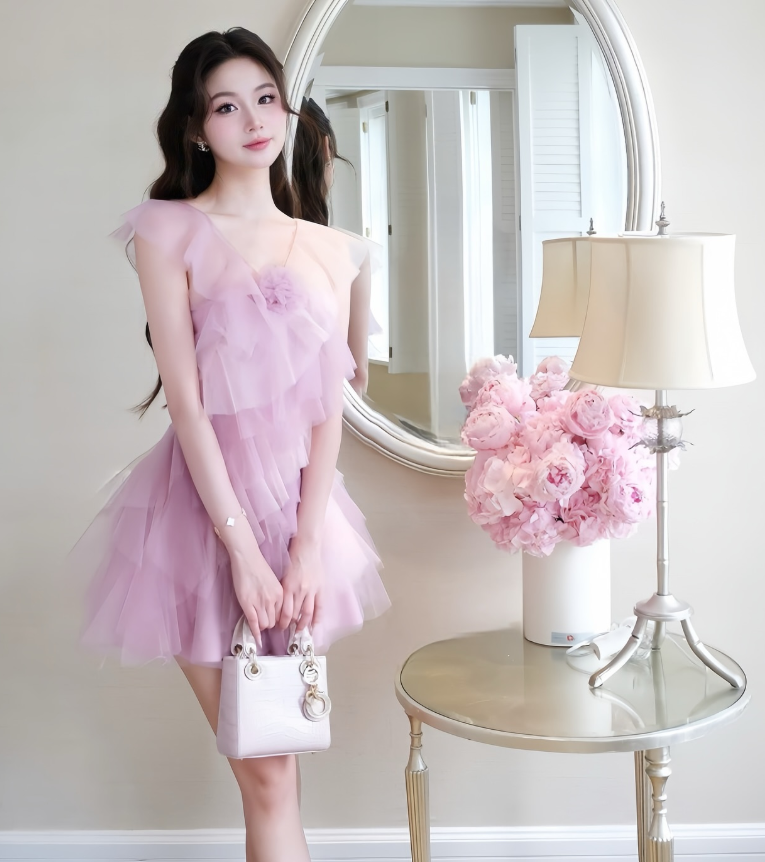 Romantic Purple A Line V Neck Layered Tulle Short Homecoming Dress Cocktail Dress SH3300