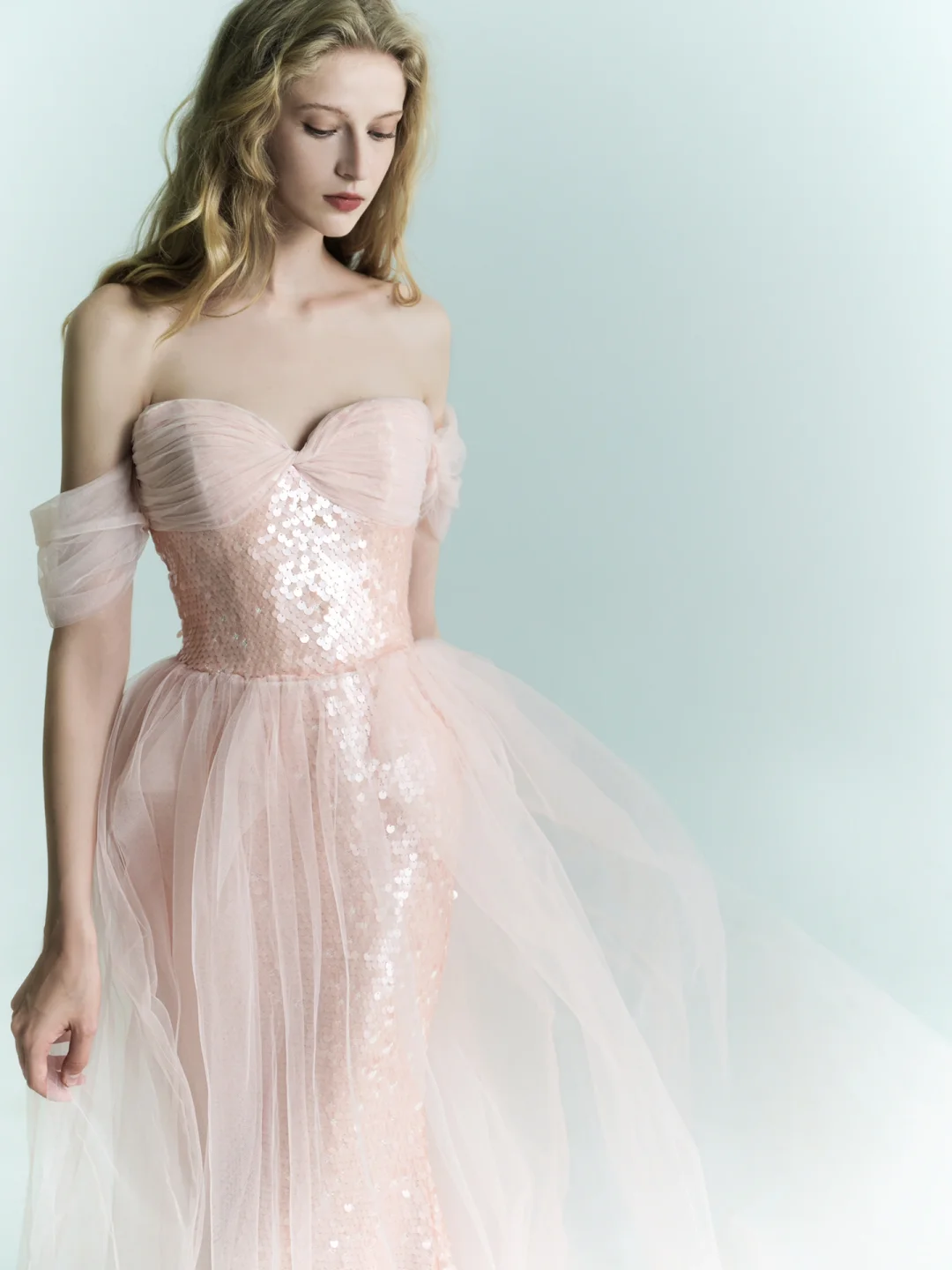 Shiny Pink Mermaid Off the Shoulder Tulle Sequin Party Dress Prom Dress Formal Gown SH4308