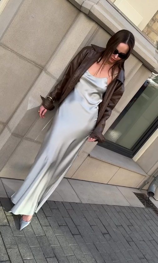 Simple Silver A Line Spaghetti Strap Satin Open Back Prom Dress Wedding Guest Dress SH4451