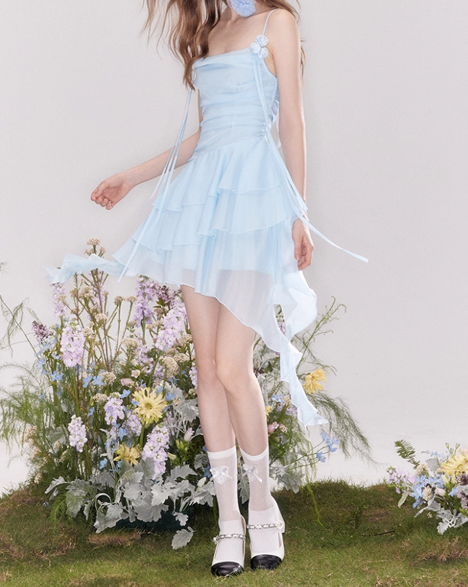 Flowy A Line Halter Layered Yellow Chiffon Open Back Short Homecoming Dress Cocktail Dress SH3174