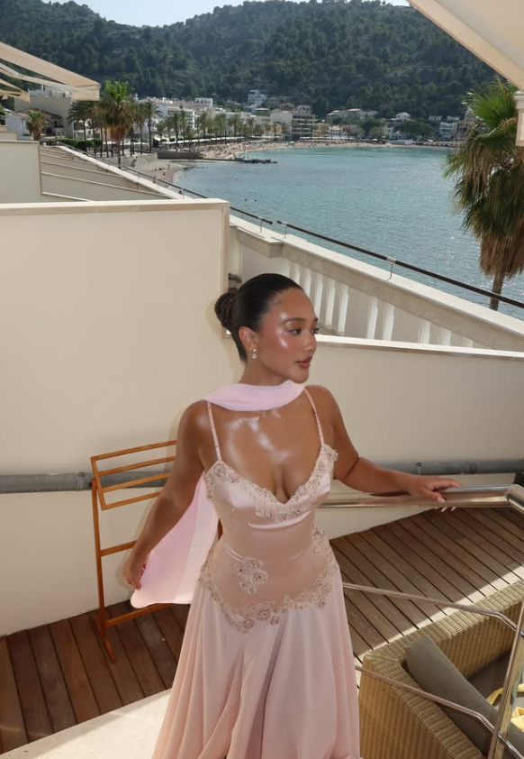 Gentle Light Pink Spaghetti Strap Beaded Chiffon Long Prom Dress Evening Dress SH8971