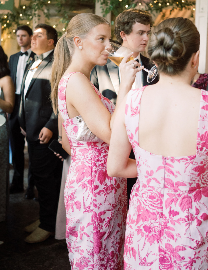 Pink Print Floral Sheath Straps Satin Long Bridesmaid Dress SH6320
