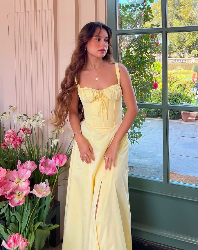 Simple A Line Spaghetti Strap Light Yellow Satin Long Prom Dress Evening Dress SH2391