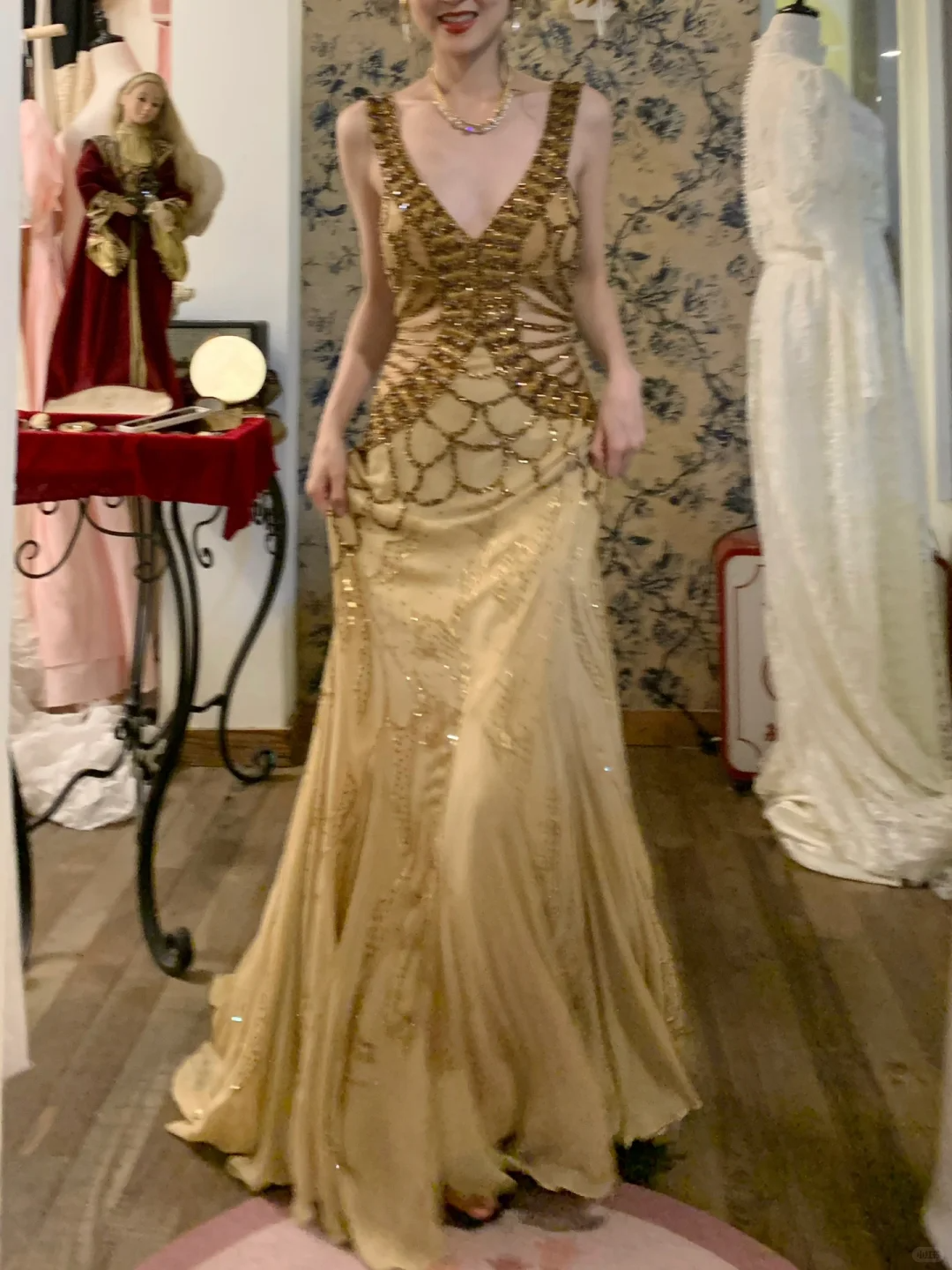 Vintage Exquisite Mermaid Straps Beaded Chiffon Prom Dress Wedding Guest Dress SH4496
