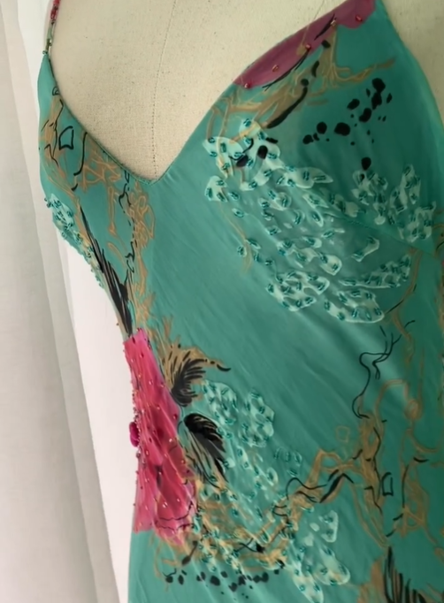 Vintage Mermaid Spaghetti Strap Ruffle Beaded Chiffon Evening Dress Outfits SH2007