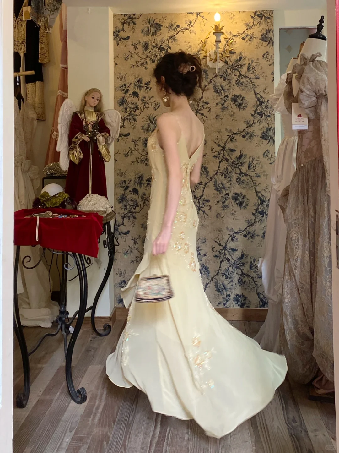 Vintage Yellow Mermaid Spaghetti Strap Beaded Chiffon Prom Dress Wedding Guest Dress SH4499
