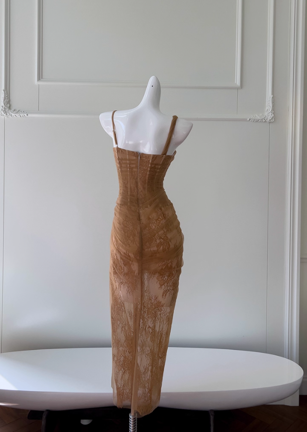 Sexy Brown Sheath One Shoulder Lace Prom Dress Birthday Dress SH4510