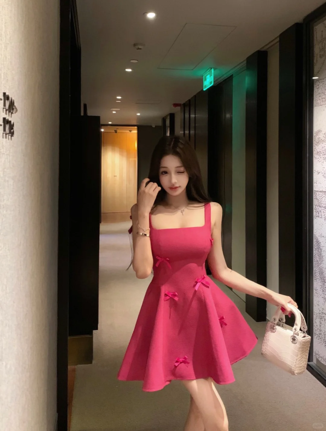 Hot Pink A Line Straps Bow Satin Short Homecoming Dress Cocktail Dress SH3090