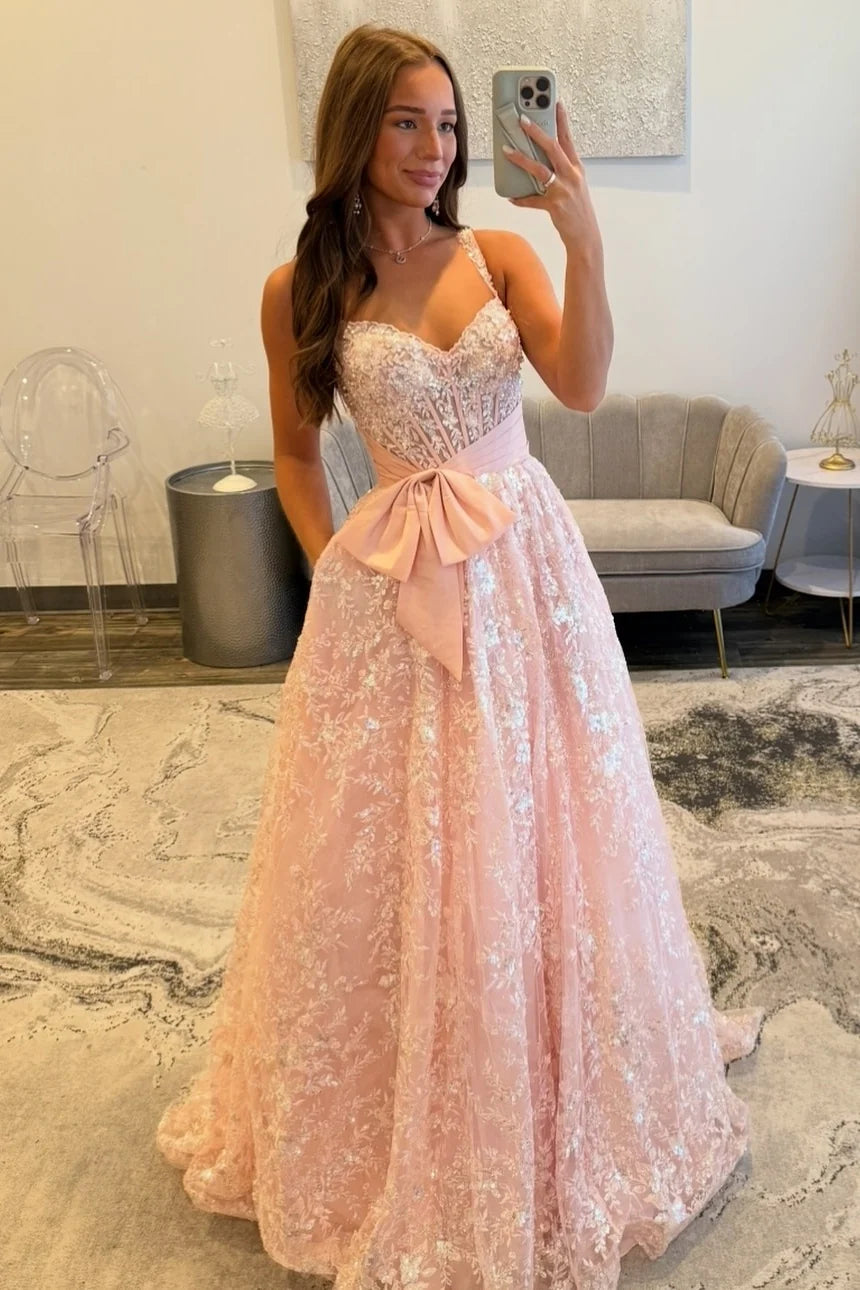 Gorgeous A Line Sweetheart Light Pink Corset Prom Dress with Bowknot SH8116