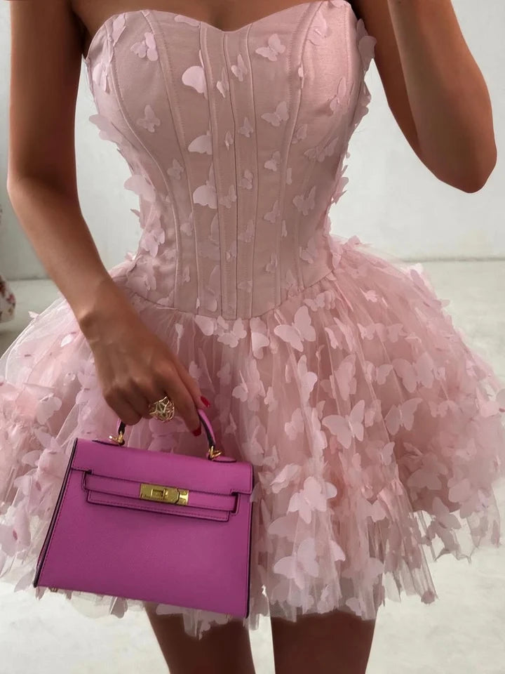 Gorgeous A Line Sweetheart Pink Short Homecoming Dress with Appliques SH7751