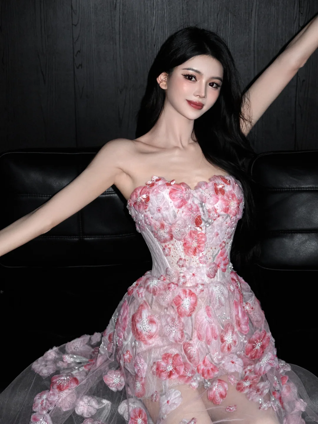 Romantic Pink 3D Floral A Line Sweetheart Neck Tulle Date Dress Evening Dress Homecoming Dress SH3441