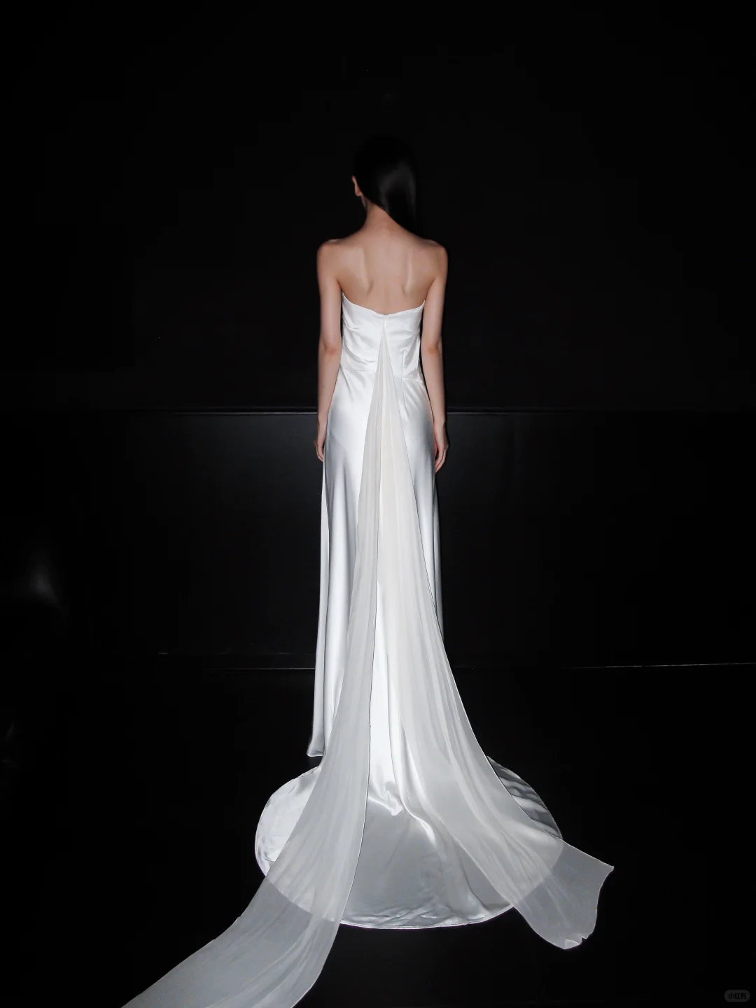 Elegant A Line Strapless White Satin Chiffon Long Wedding Dress SH5961