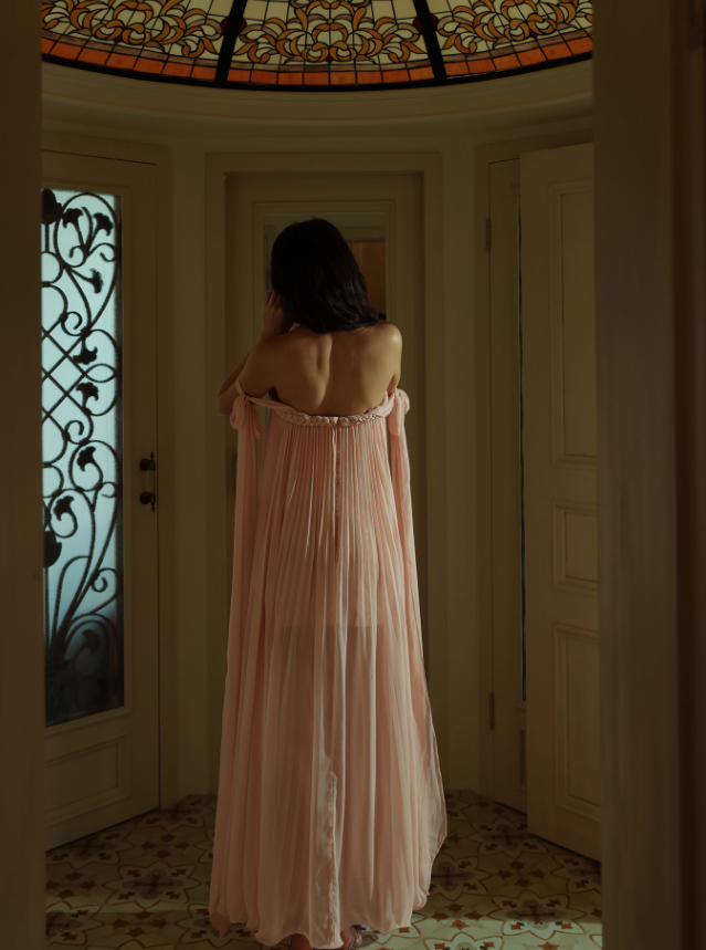 Gentle A Line Spaghetti Strap Pleated Light Pink Chiffon Prom Dress Formal Dress SH4170