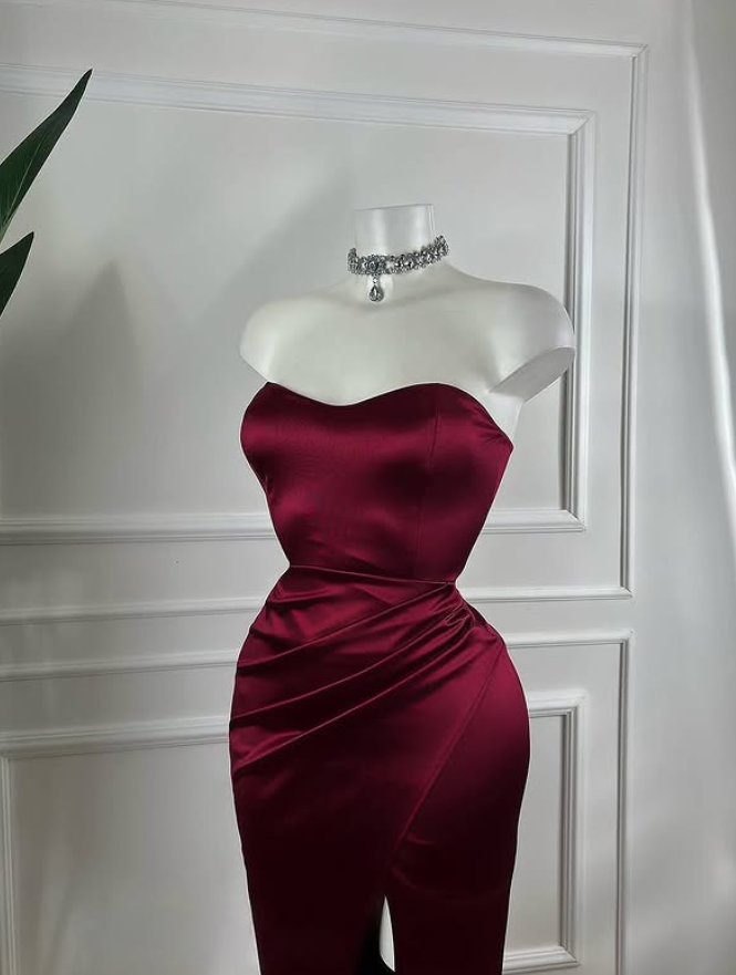 Sexy Burgundy Sheath Sweetheart Neck Satin Knee Lenght Prom Dress Cocktail Dress SH4346