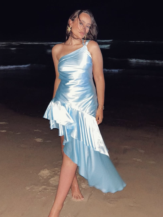 Baby Blue Mermaid One Shoulder Satin Short Open Back Homecoming Dress SH2264
