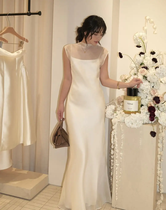 Backless Elegant A Line Spaghetti Strap Chiffon Satin Party Dress Evening Dress SH3352