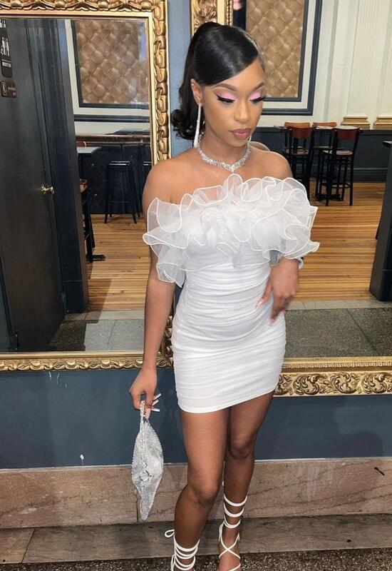 White Sexy Short Homecoming Dress With Rufflues SH651