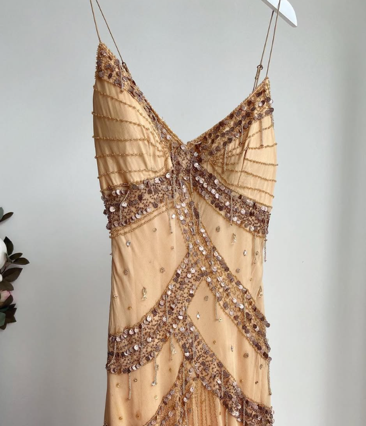 Vintage A Line Spaghetti Strap Sequin Beaded Chiffon Short Homecoming Dress Outfits SH4882