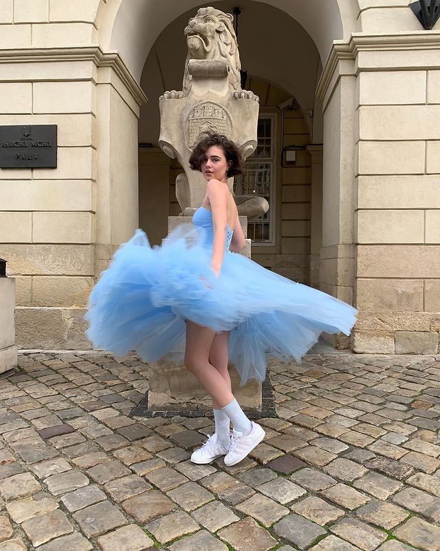 Cute A Line Strapless Blue Tea Length Prom Dress,Homecoming Dress SH593