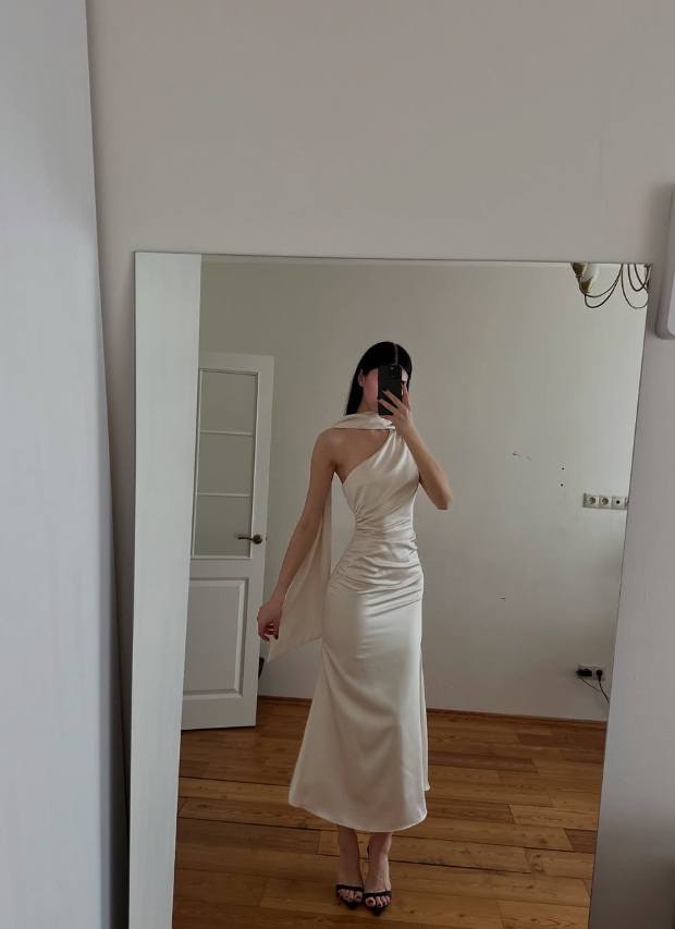Gentle Simple Mermaid Light Apricot Satin Evening Dress Party Dress Formal Dress SH3954