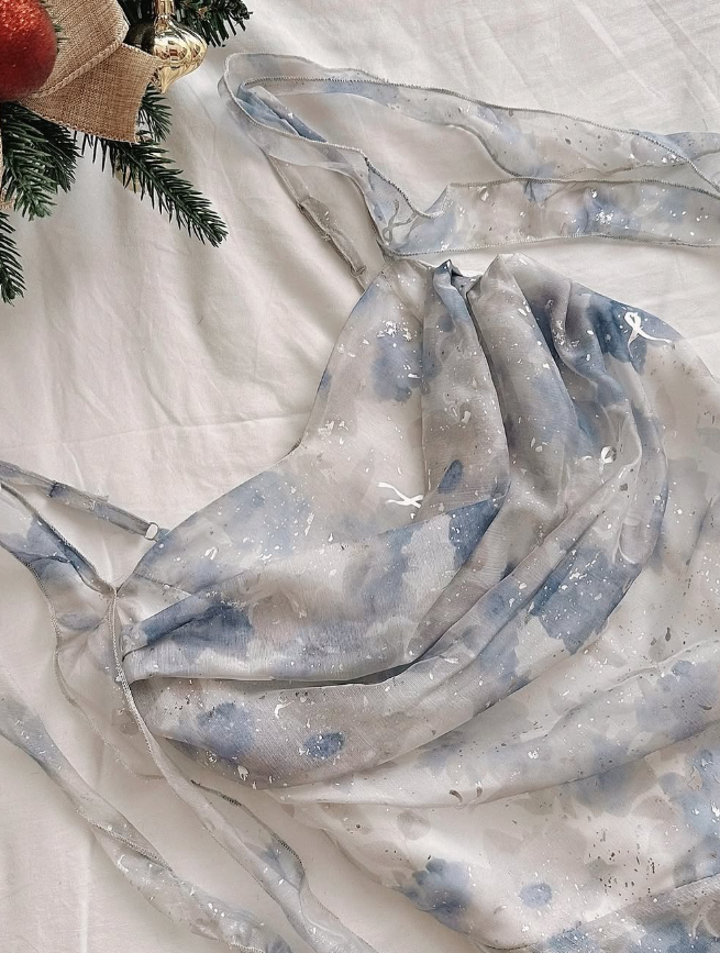 Gentle A Line Straps Blue Print Flower Chiffon Short Homecoming Dress Cocktail Dress SH3054