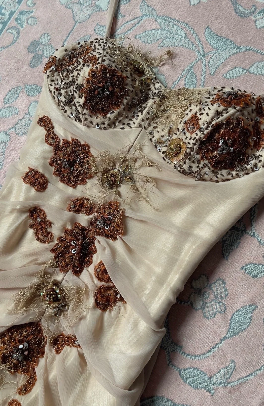 Dark Apricot Mermaid Spaghetti Strap Beaded Chiffon Prom Dress Evening Dress SH4248