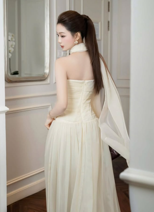 Simple Light Apricot A Line Strapless Chiffon Long Prom Dress Date Dress SH4676