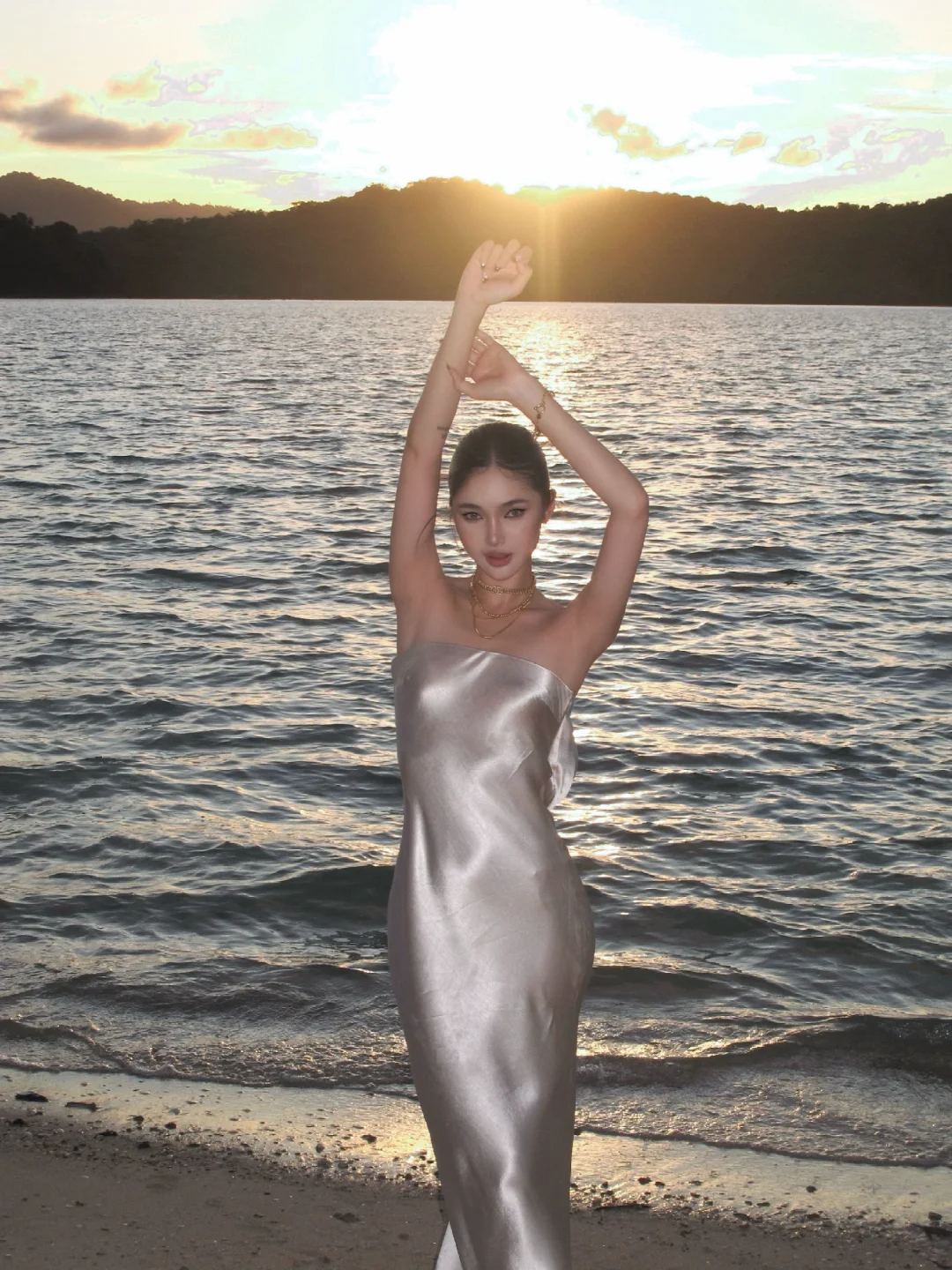 Silver Grey Sheath Strapless Satin Long Prom Dress Formal Gown Party Dress SH4186