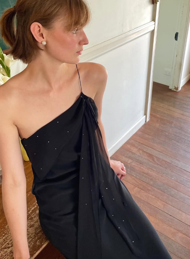 Sexy Sheath Spaghetti Strap Beaded Black Chiffon Long Prom Dress Prom Dress SH2650