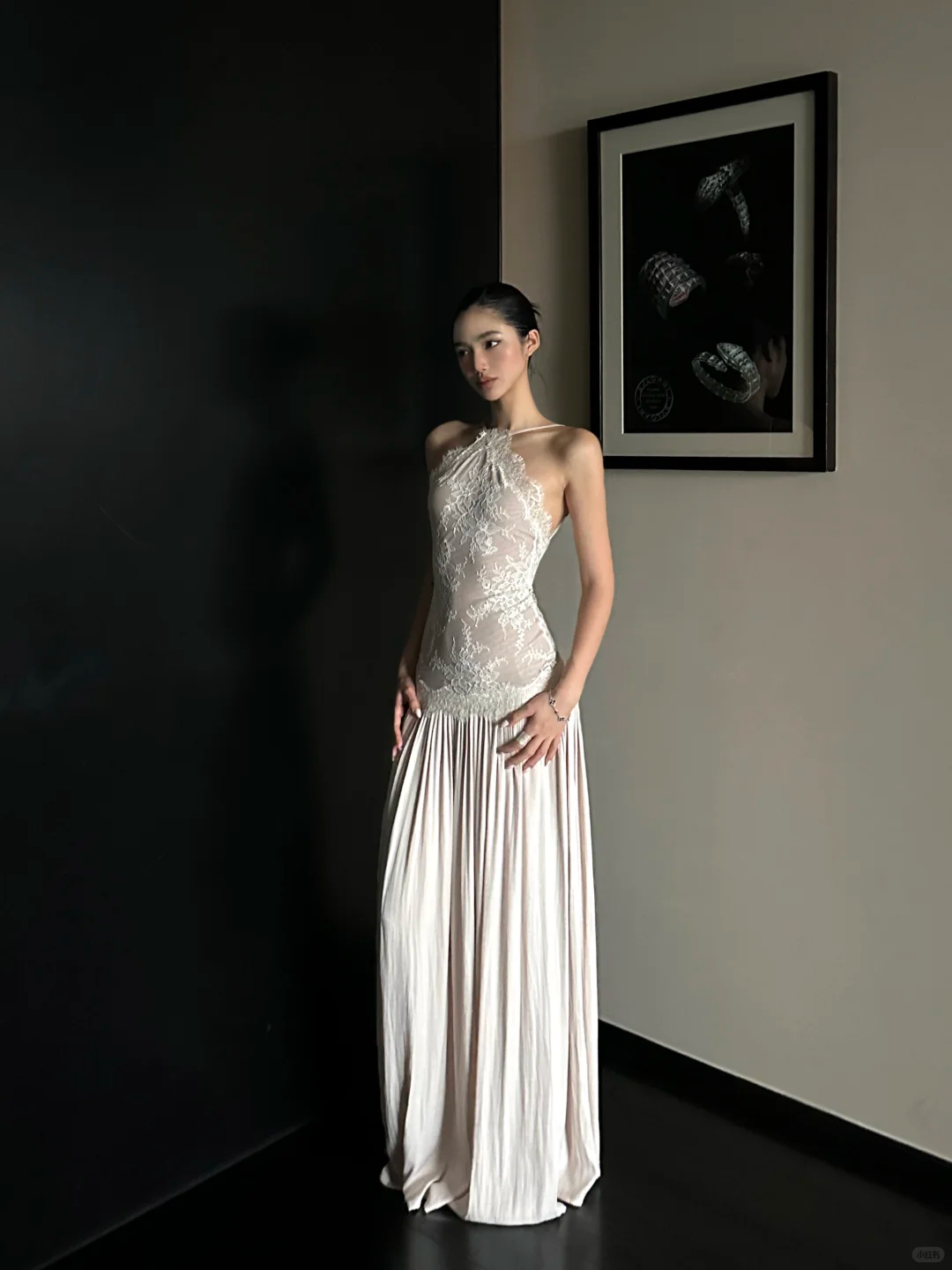 Stunning A Line Halter Lace Satin Open Back Prom Dress Evening Dress Formal Gown SH3926