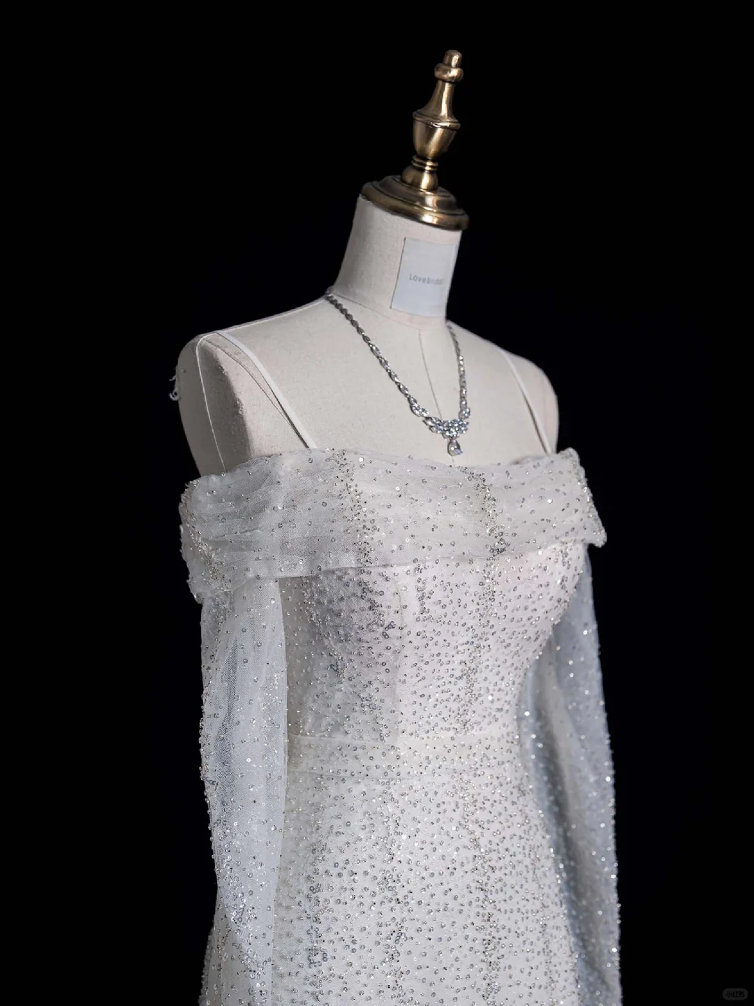 Silver Sequin A Line Long Sleeve White Tulle Wedding Dress Prom Dress SH4113