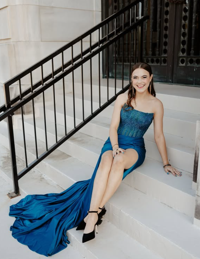 Shiny Dark Blue Sheath Strapless Satin Sequin Long Prom Dress Date Dress with Slit SH6517
