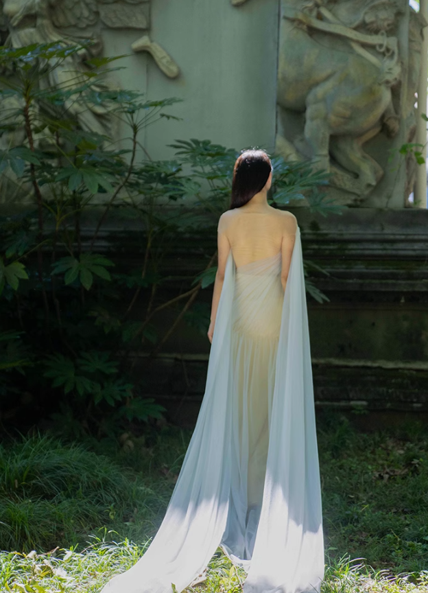 Flowy Simple Ivory A Line Pleated Tulle Long Evening Dress Party Dress SH3484