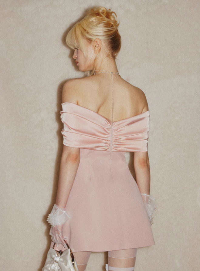 Princess Pink A Line Off the Shoulder Satin Short Outfit Party Dress Homecoming Dress Birthday Dress SH3526