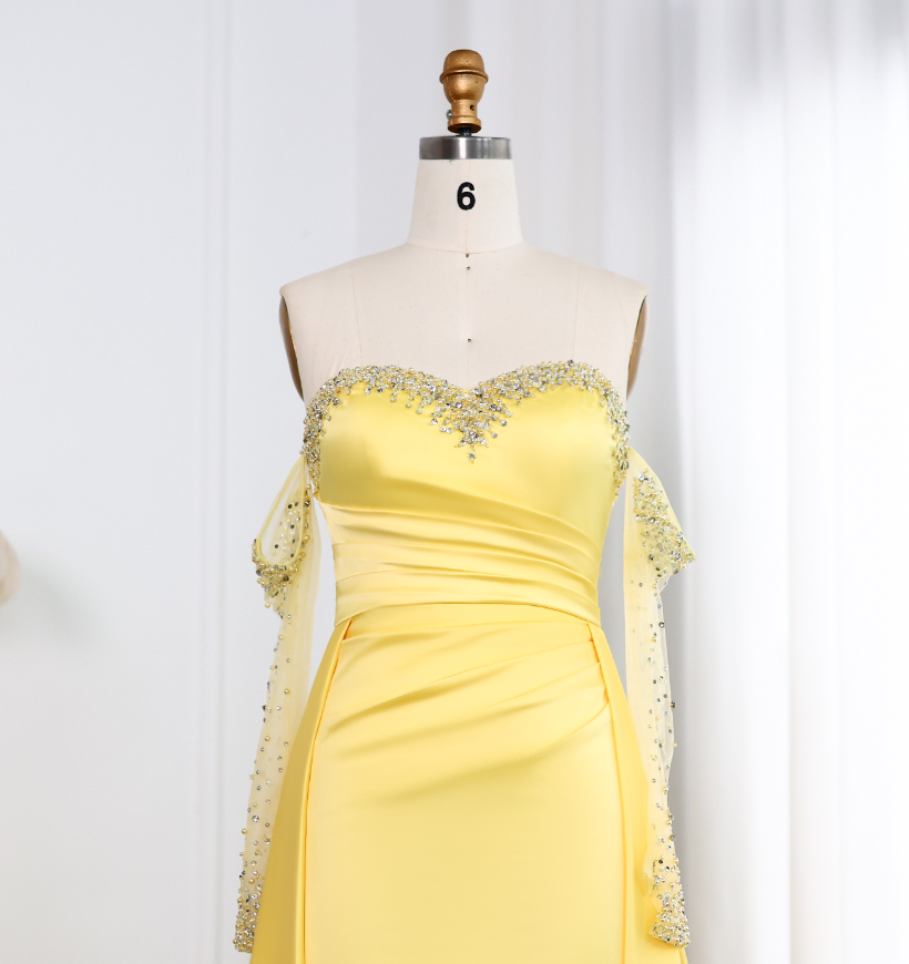 Elegant A Line Sweetheart Neck Long Sleeve Rhinestone Satin Long Prom Evening Dress SH2390