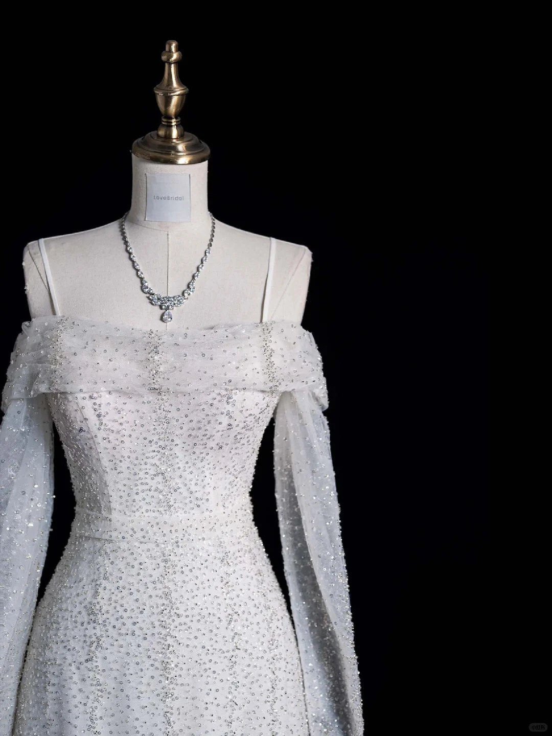 Silver Sequin A Line Long Sleeve White Tulle Wedding Dress Prom Dress SH4113