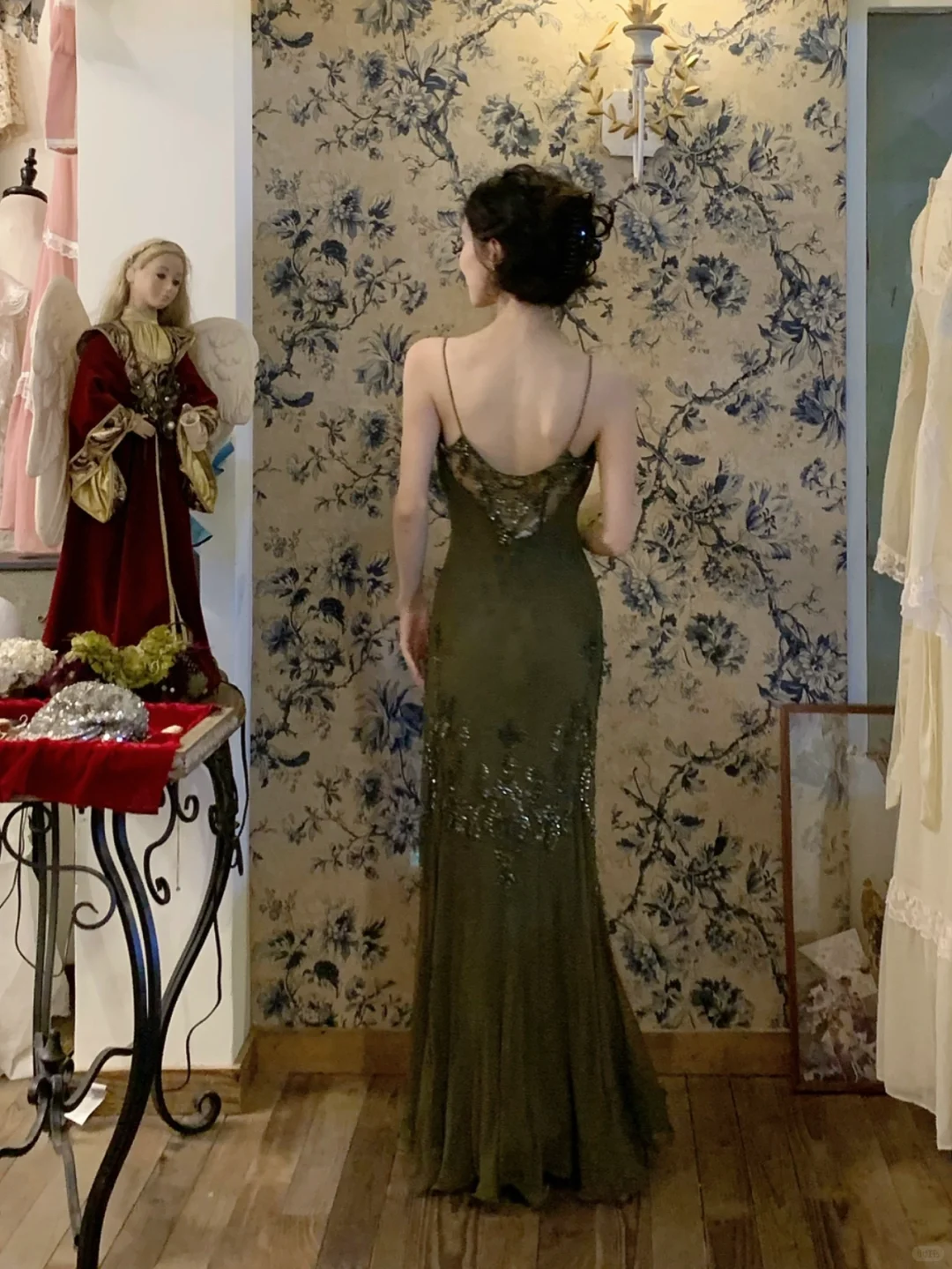 Vintage Olive Green Mermaid Spaghetti Strap Exquisite Beaded Chiffon Prom Dress 22th Birthday Dress SH4407