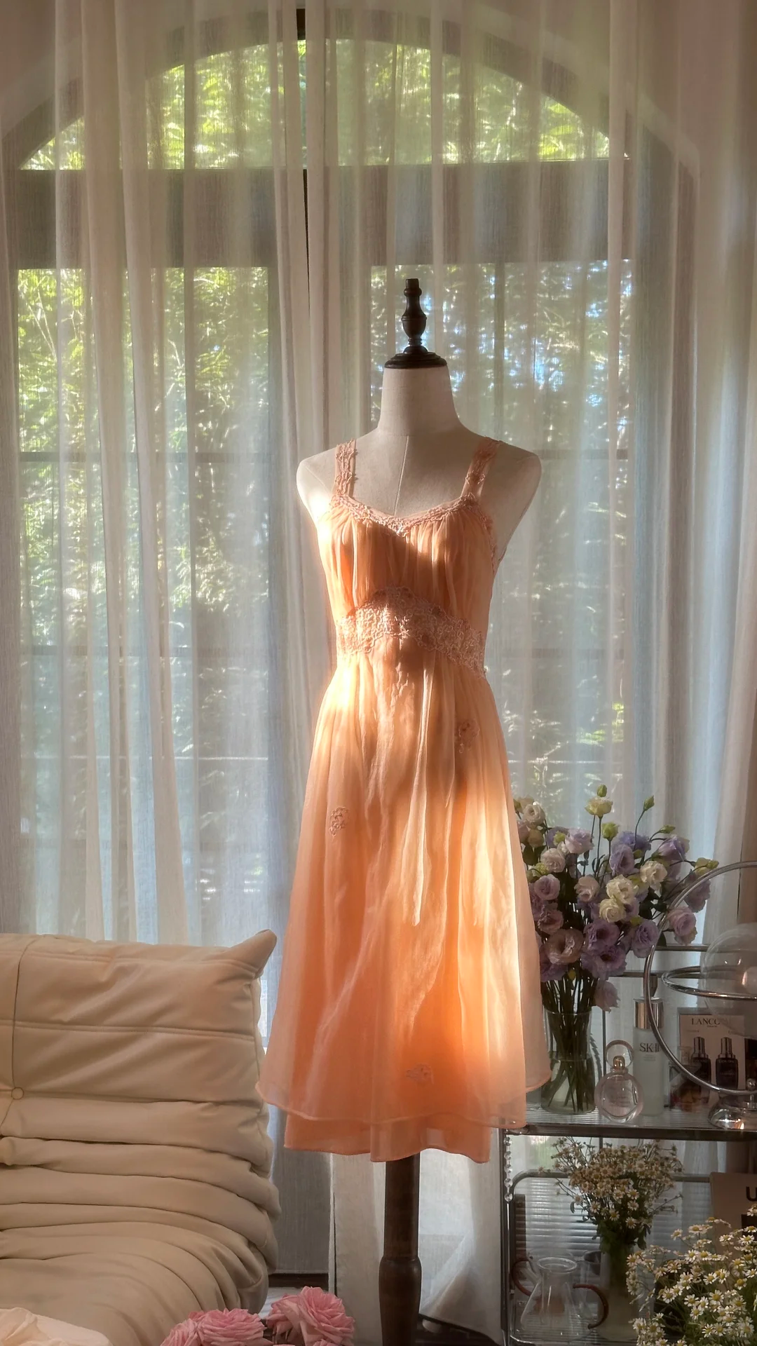 Cute A Line Strap Lace Applies Light Orange Chiffon Homecoming Dress Evening Dress SH2960