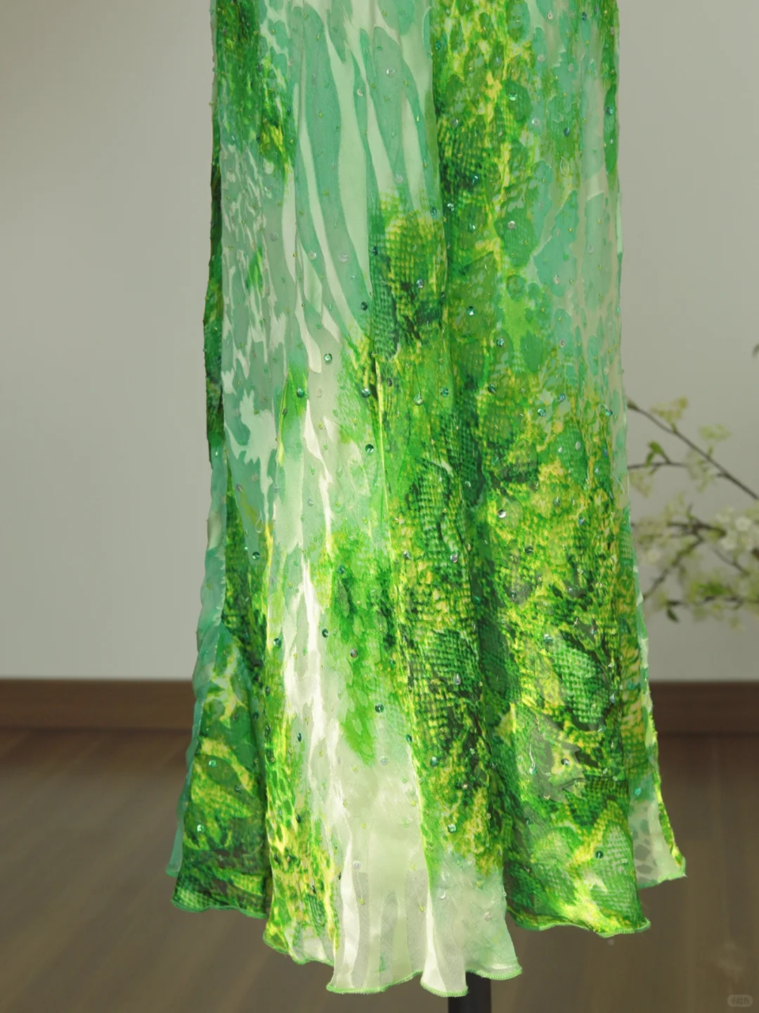 Unique Sheath Halter Green Print Floral Chiffon Open Back Long Prom Dress Formal Dress SH3866