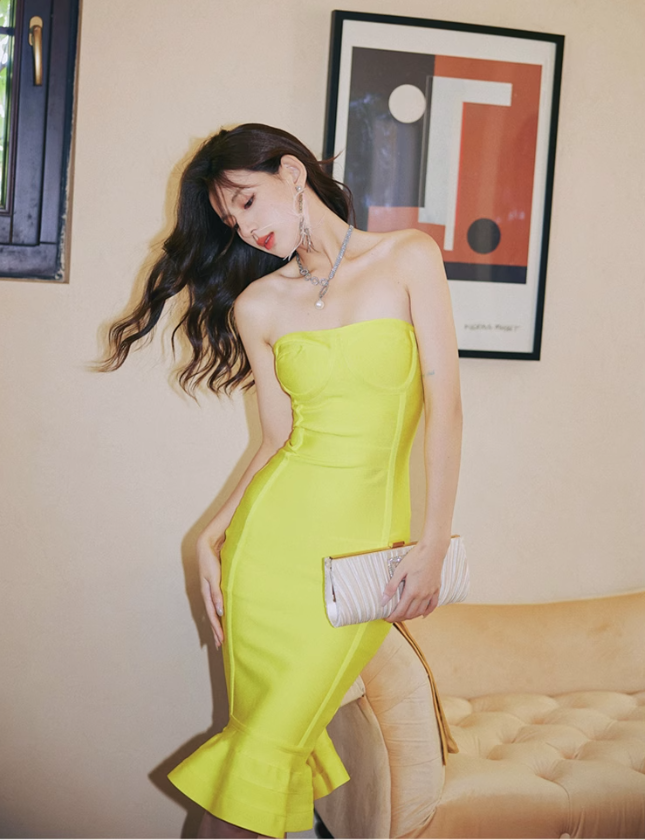 Cute Bright Yellow Mermaid Sweetheart Neck Satin Short Homecoming Dress Cocktail Dress SH3576