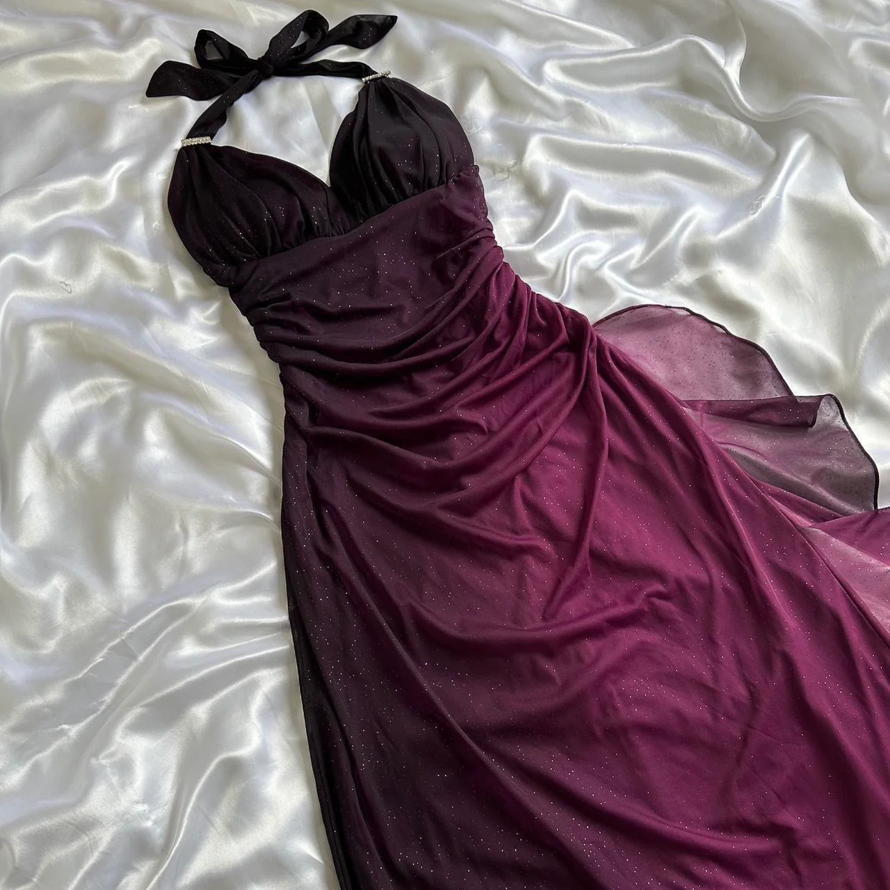 Elegant Halter Straps Ombre Burgundy Long Chiffon Prom Dress SH1148