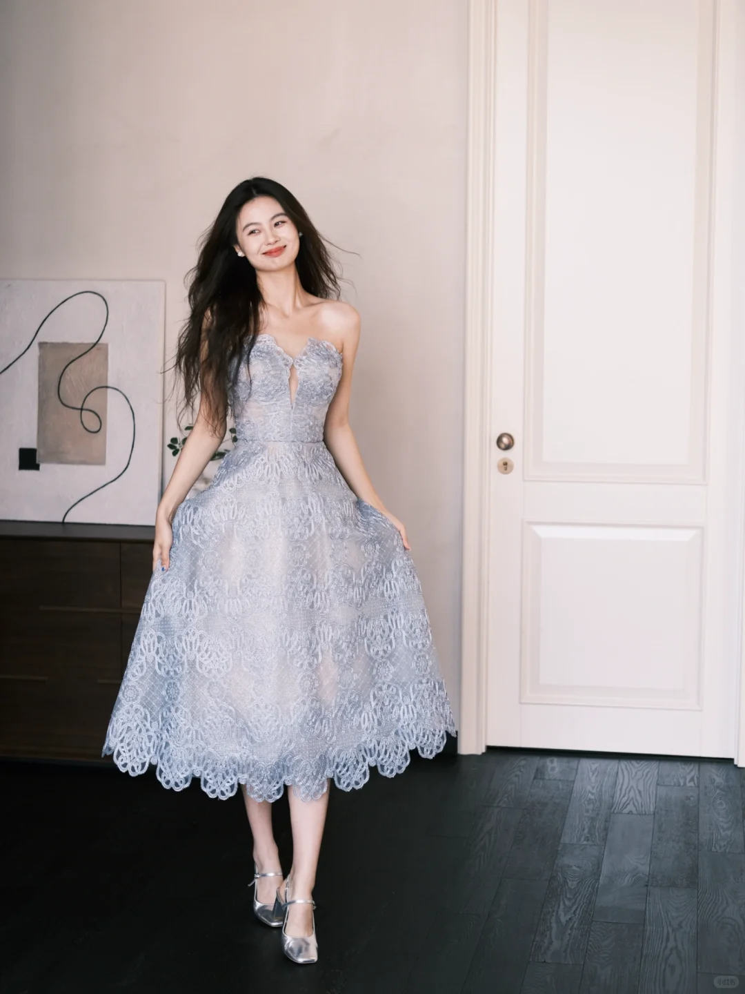 Blue A Line Sweetheart Neck Lace Prom Dress Party Dresses SH4584