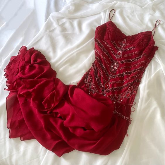 Sexy Sheath Spaghetti Straps Beade Chiffon Long Prom Dress Evening Gown SH1519