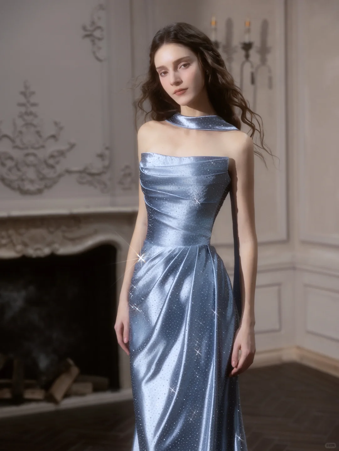Blue Sheath Strapless Feather Rhinestone Satin Long Prom Dress 16th Birthday Dress SH4192